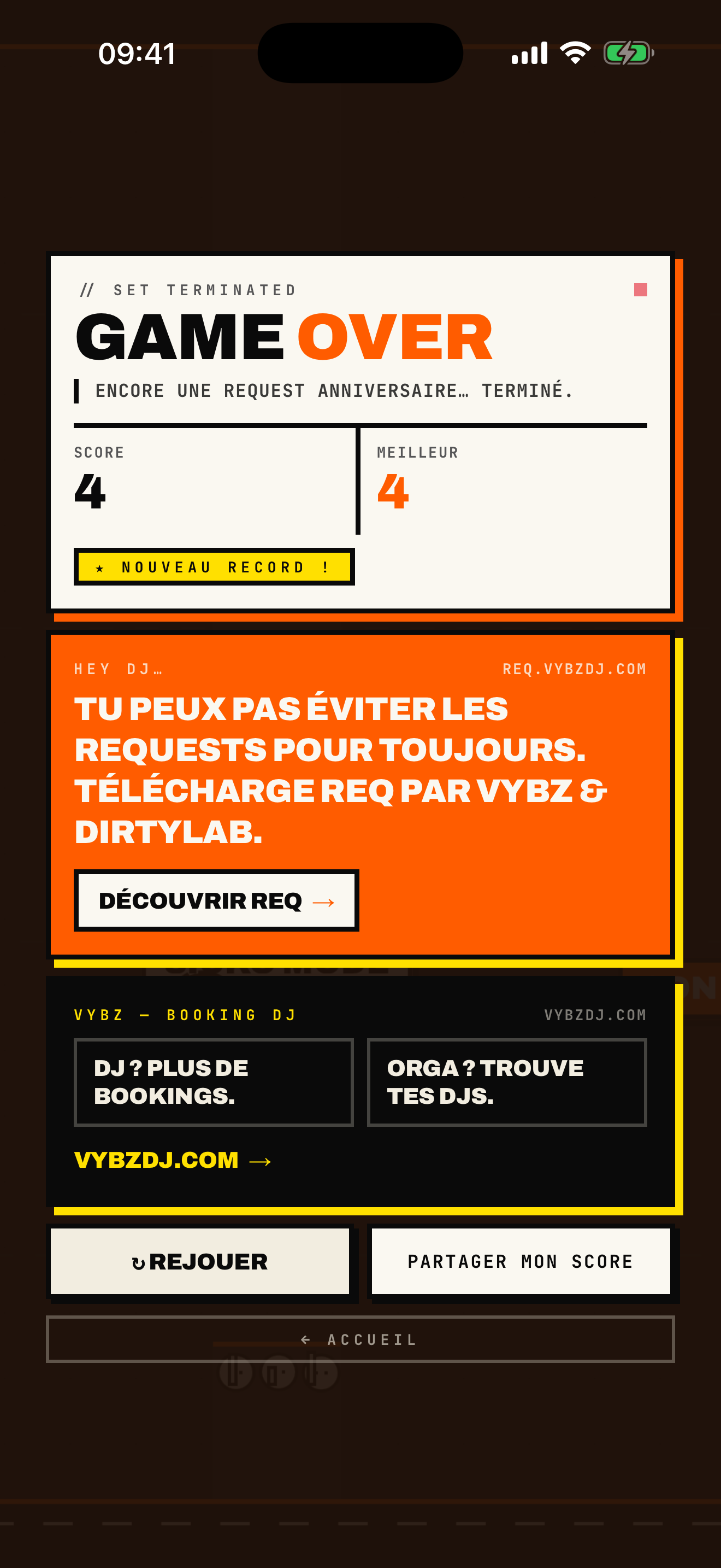 Écran game over de REQ DODGER